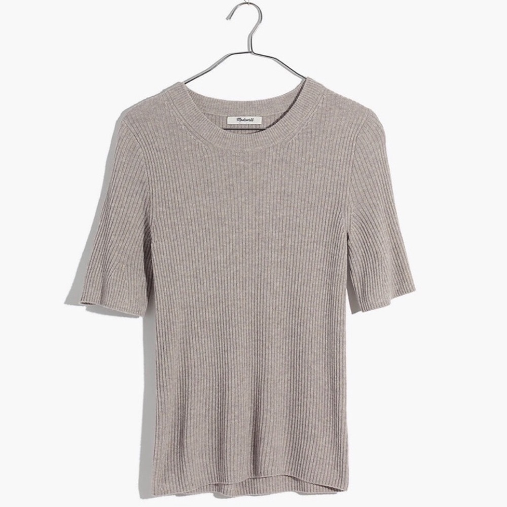 Madewell flounce-sleeve ribbed sweater top (grey)